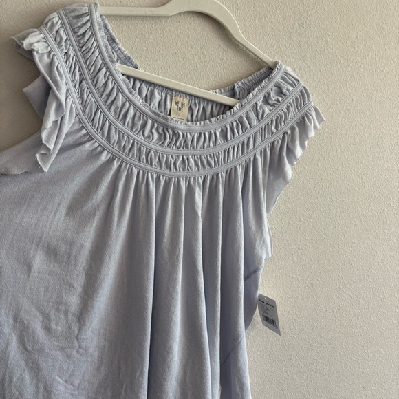 NWT Free People Coconut Top Smocked Ruffle Tee Blue Women's Medium - Picture 4 of 7